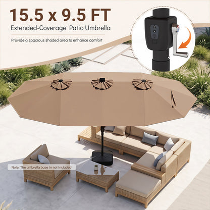 15.5 ft Patio Umbrella with Solar LED Lights & Crank