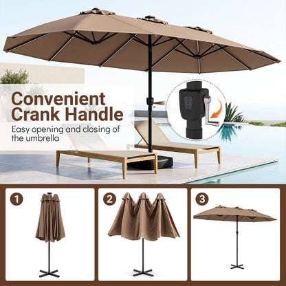 15.5 ft Patio Umbrella with Solar LED Lights & Crank