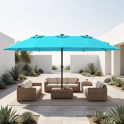 15.5 ft Patio Umbrella with Solar LED Lights & Crank