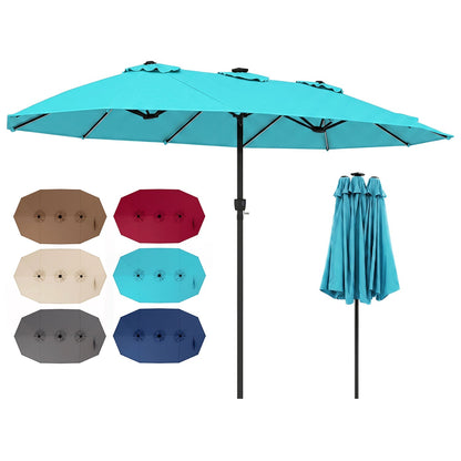 15.5 ft Patio Umbrella with Solar LED Lights & Crank