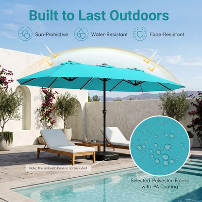 15.5 ft Patio Umbrella with Solar LED Lights & Crank