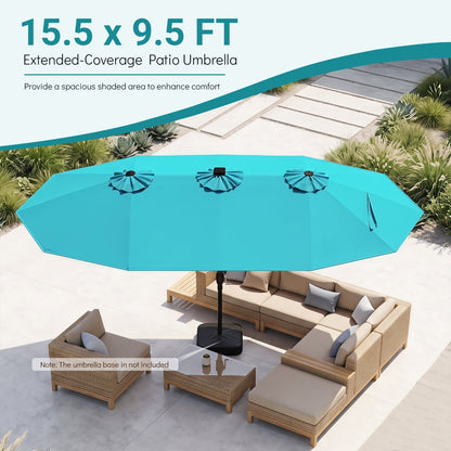 15.5 ft Patio Umbrella with Solar LED Lights & Crank