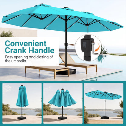 15.5 ft Patio Umbrella with Solar LED Lights & Crank