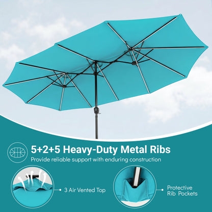 15.5 ft Patio Umbrella with Solar LED Lights & Crank