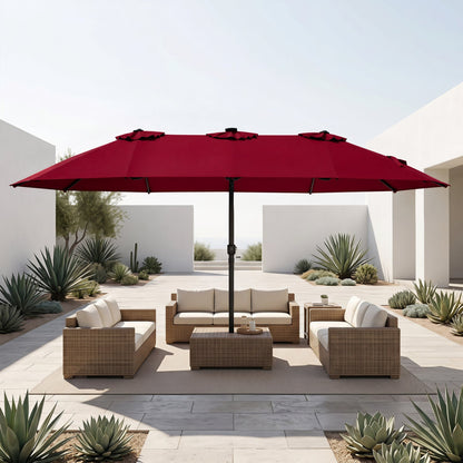 15.5 ft Patio Umbrella with Solar LED Lights & Crank