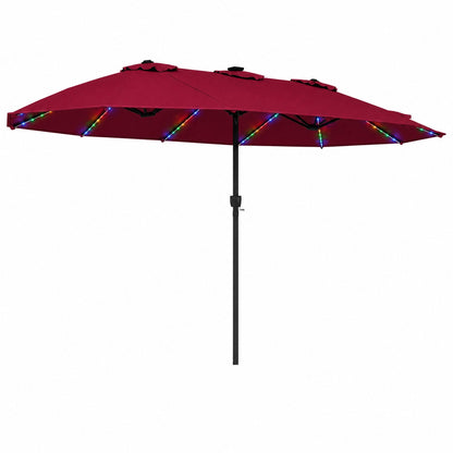 15.5 ft Patio Umbrella with Solar LED Lights & Crank