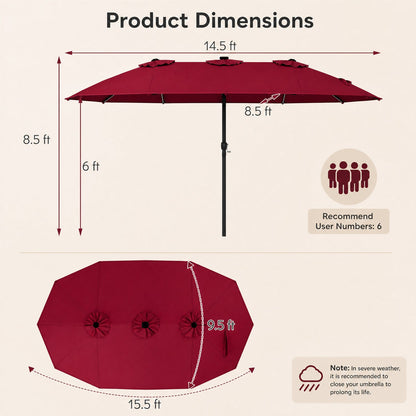 15.5 ft Patio Umbrella with Solar LED Lights & Crank