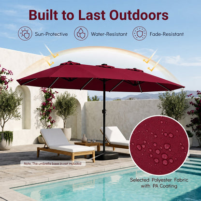 15.5 ft Patio Umbrella with Solar LED Lights & Crank