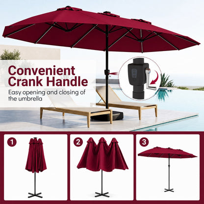 15.5 ft Patio Umbrella with Solar LED Lights & Crank
