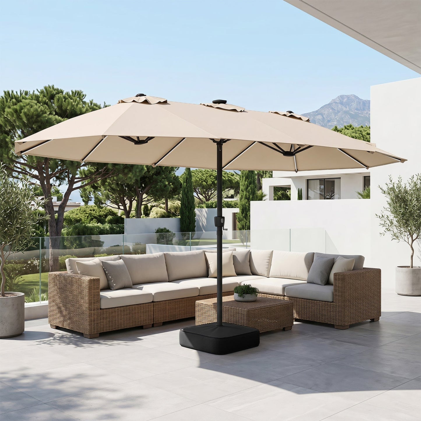 15.5 ft Patio Umbrella with Solar LED Lights and Base