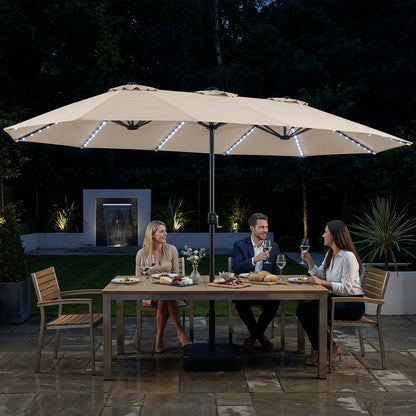 15.5 ft Patio Umbrella with Solar LED Lights and Base