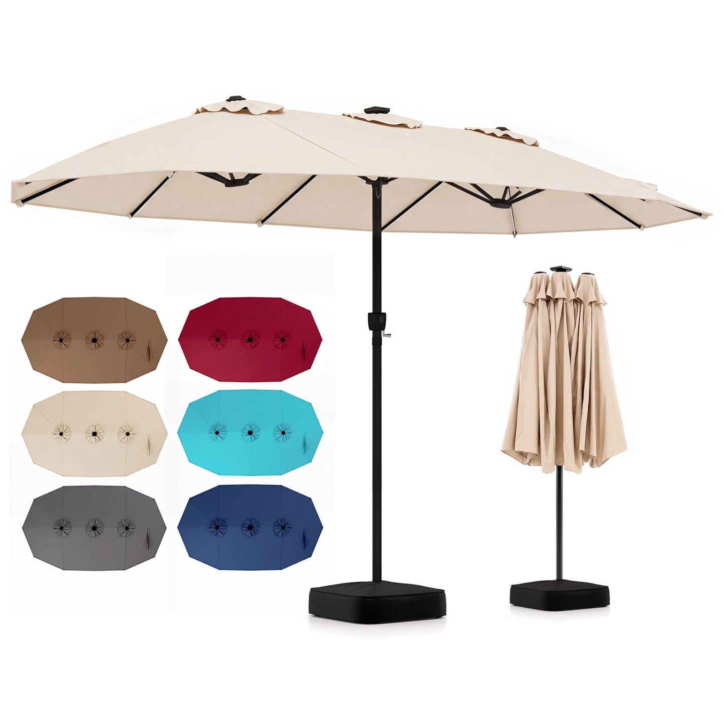 15.5 ft Patio Umbrella with Solar LED Lights and Base