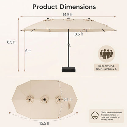 15.5 ft Patio Umbrella with Solar LED Lights and Base