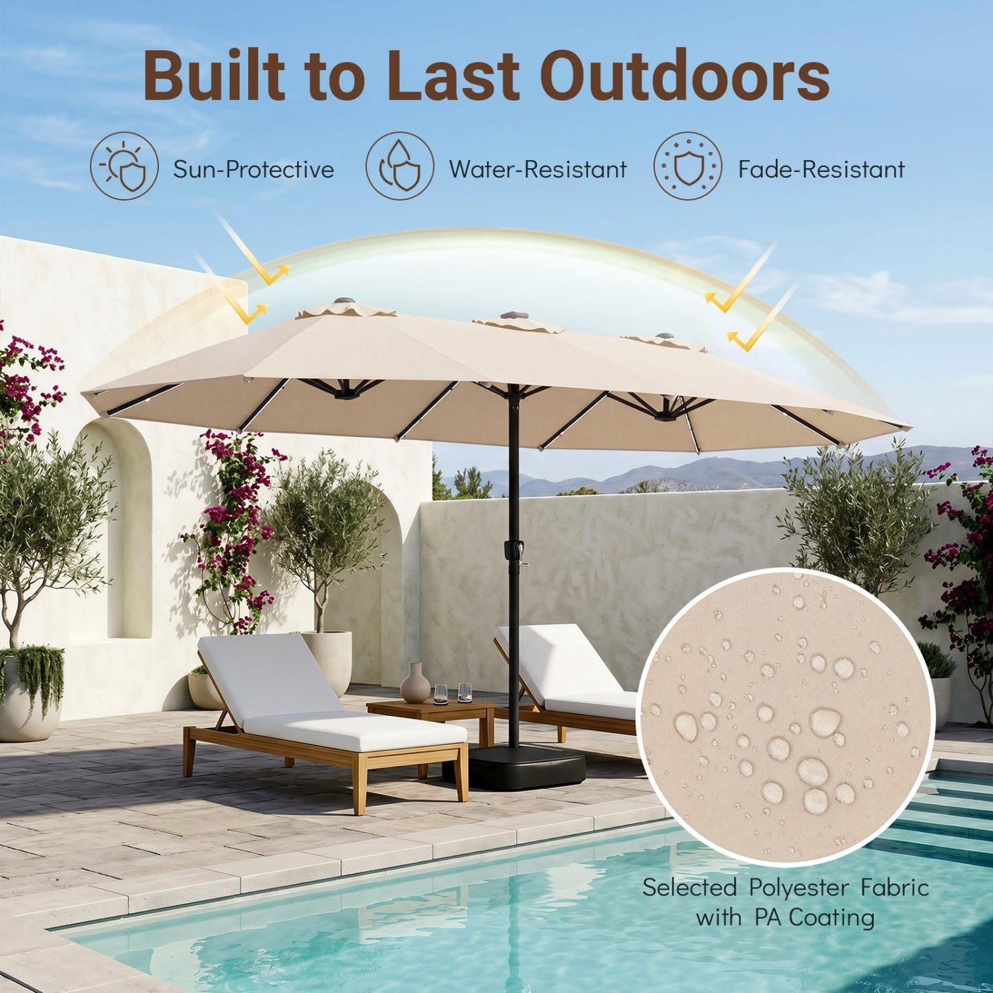15.5 ft Patio Umbrella with Solar LED Lights and Base