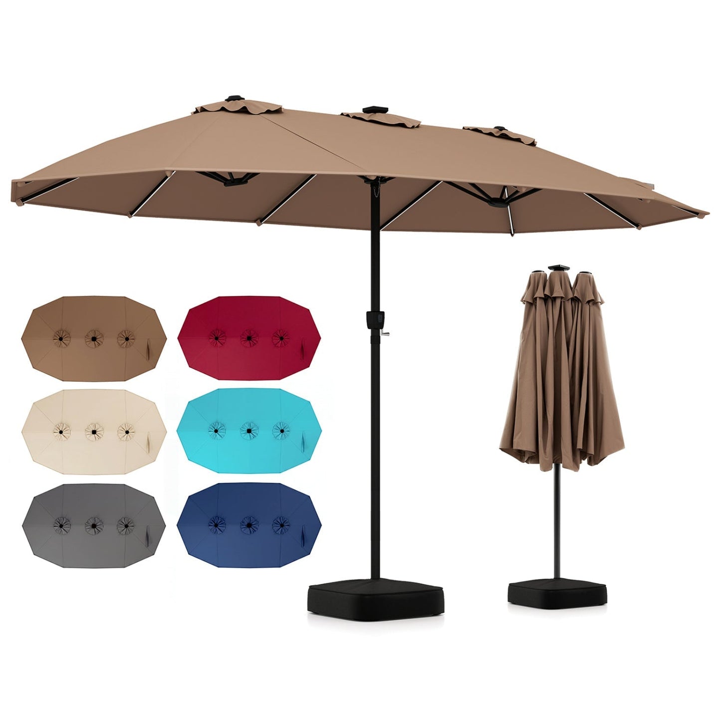 15.5 ft Patio Umbrella with Solar LED Lights and Base