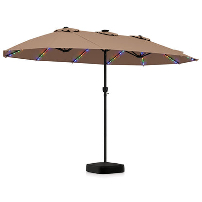 15.5 ft Patio Umbrella with Solar LED Lights and Base
