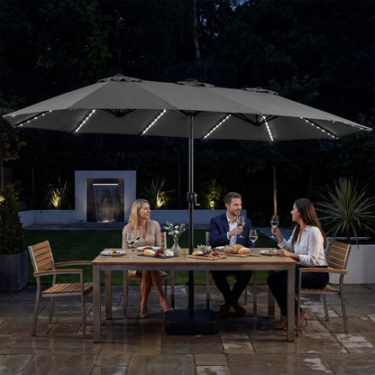 15.5 ft Patio Umbrella with Solar LED Lights and Base