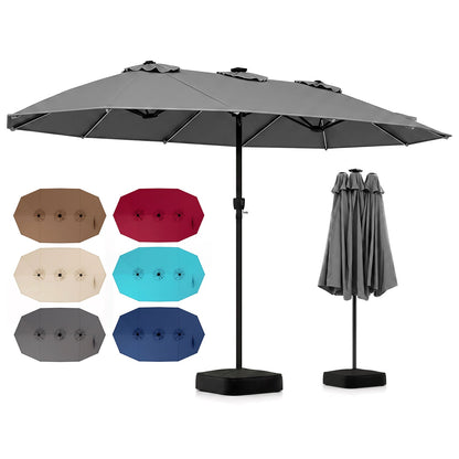 15.5 ft Patio Umbrella with Solar LED Lights and Base
