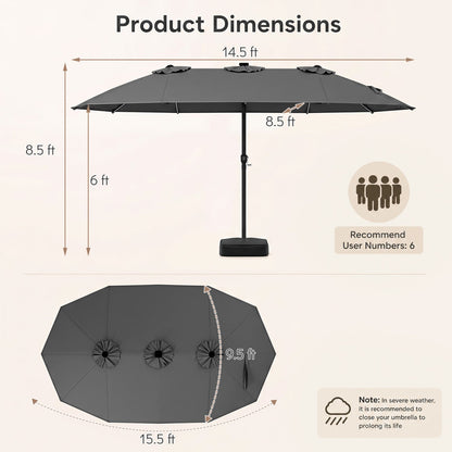 15.5 ft Patio Umbrella with Solar LED Lights and Base