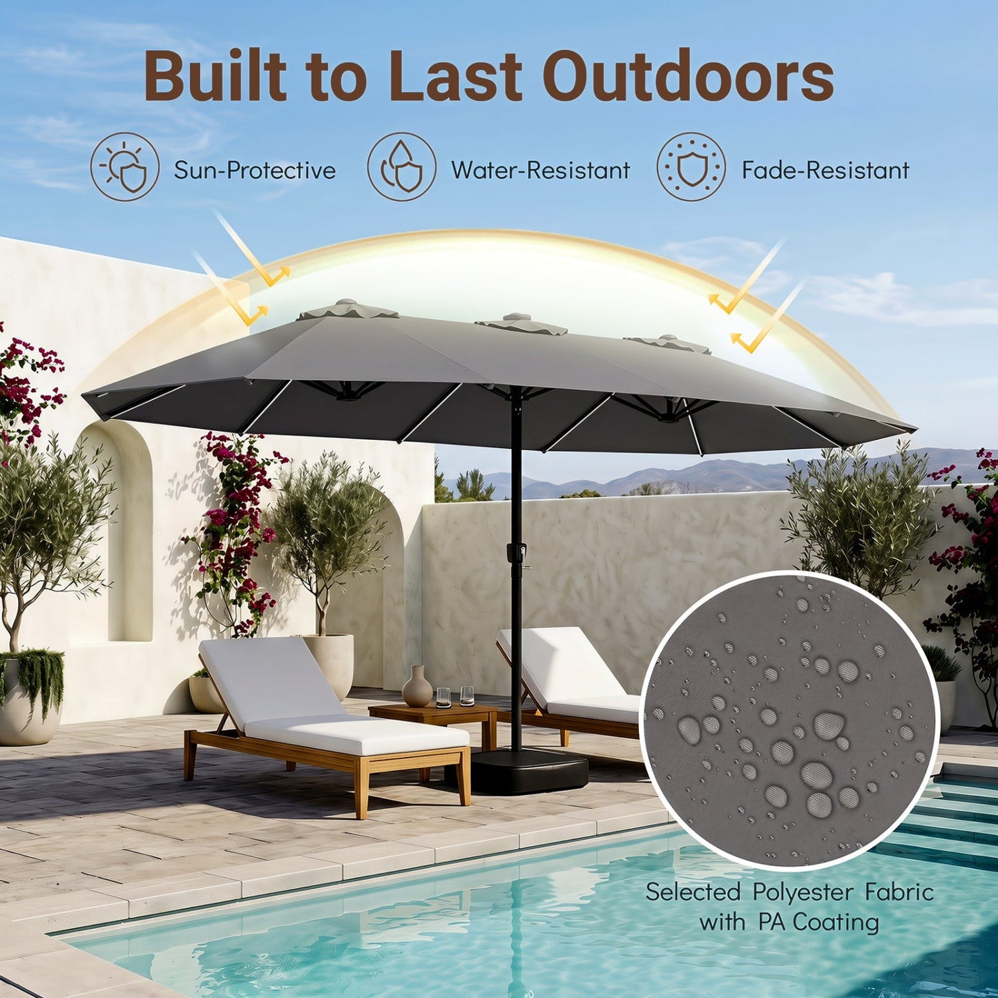 15.5 ft Patio Umbrella with Solar LED Lights and Base