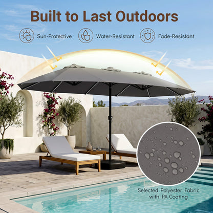 15.5 ft Patio Umbrella with Solar LED Lights and Base