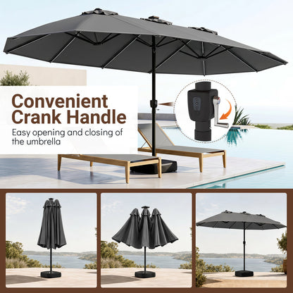 15.5 ft Patio Umbrella with Solar LED Lights and Base