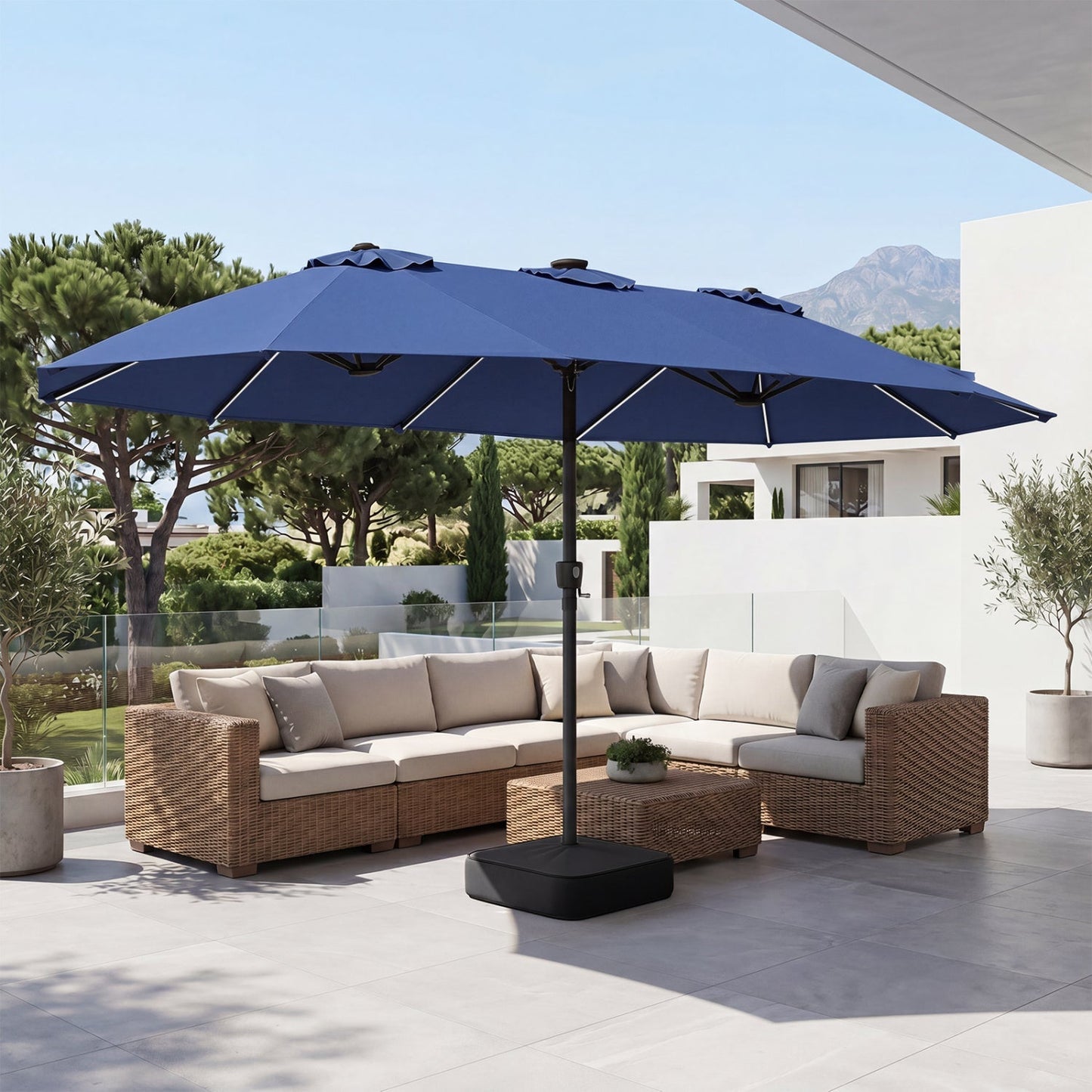 15.5 ft Patio Umbrella with Solar LED Lights and Base