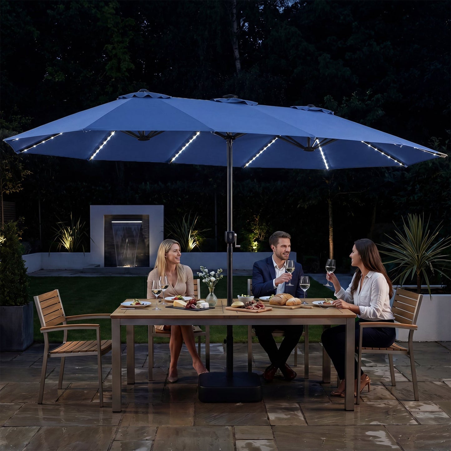 15.5 ft Patio Umbrella with Solar LED Lights and Base