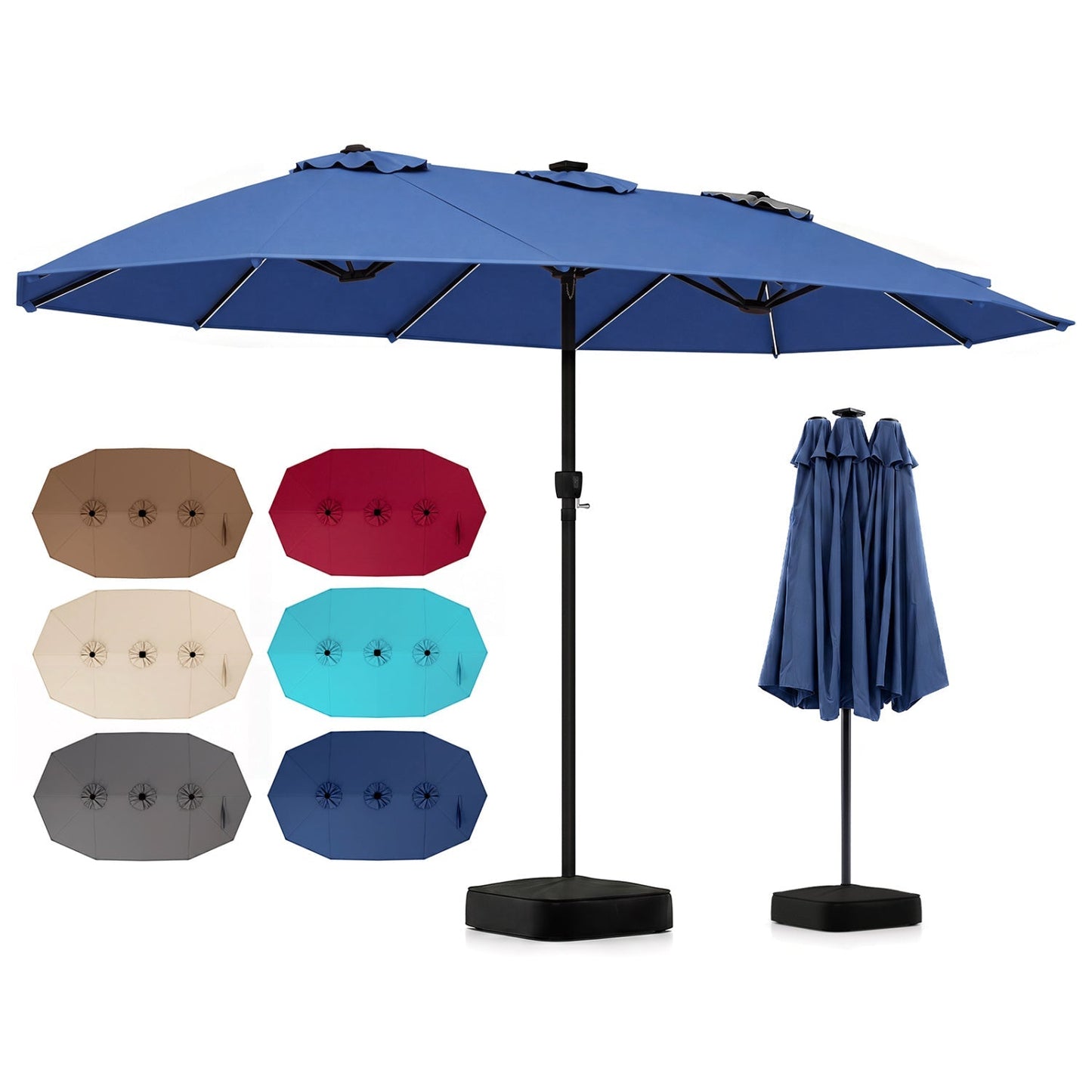 15.5 ft Patio Umbrella with Solar LED Lights and Base