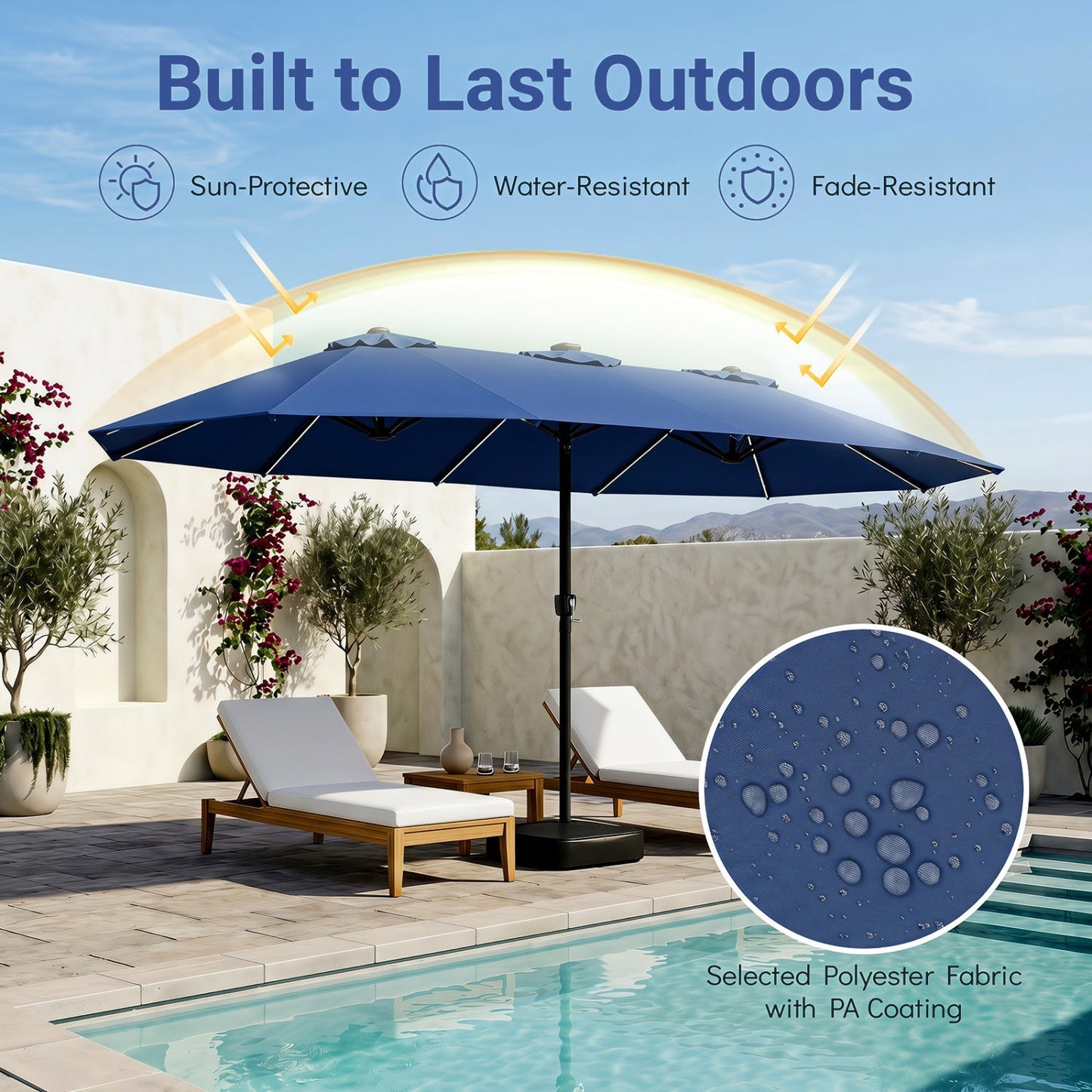 15.5 ft Patio Umbrella with Solar LED Lights and Base