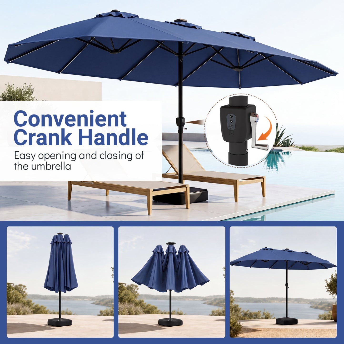 15.5 ft Patio Umbrella with Solar LED Lights and Base