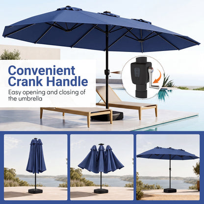 15.5 ft Patio Umbrella with Solar LED Lights and Base