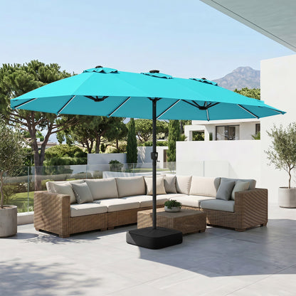 15.5 ft Patio Umbrella with Solar LED Lights and Base