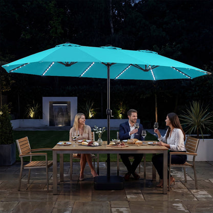 15.5 ft Patio Umbrella with Solar LED Lights and Base