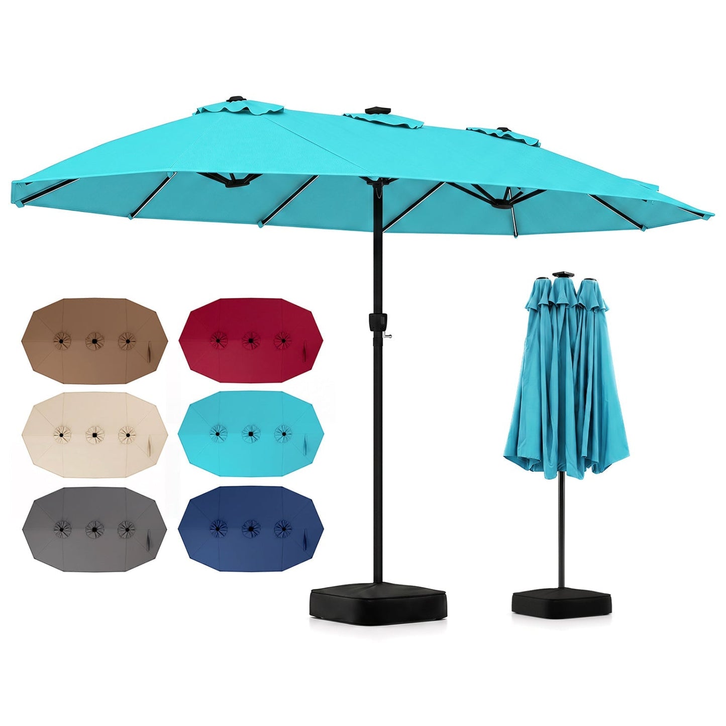 15.5 ft Patio Umbrella with Solar LED Lights and Base