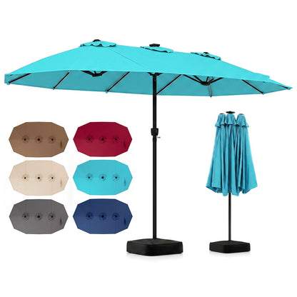 15.5 ft Patio Umbrella with Solar LED Lights and Base