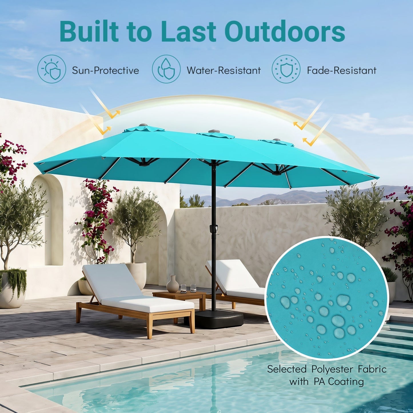 15.5 ft Patio Umbrella with Solar LED Lights and Base