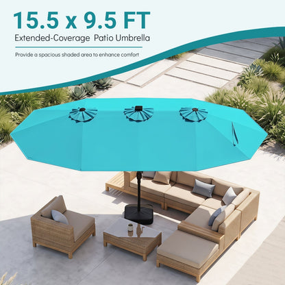 15.5 ft Patio Umbrella with Solar LED Lights and Base