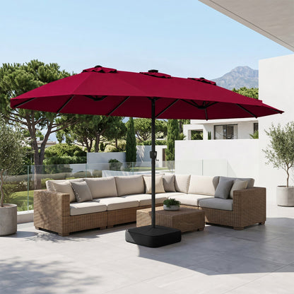 15.5 ft Patio Umbrella with Solar LED Lights and Base
