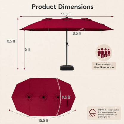 15.5 ft Patio Umbrella with Solar LED Lights and Base