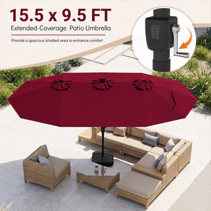 15.5 ft Patio Umbrella with Solar LED Lights and Base