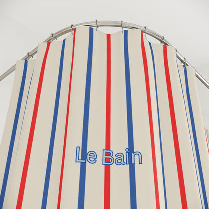 Tricolor Striped 'Le Bain' Shower Curtain — French-Inspired Red & Blue Bathroom Decor