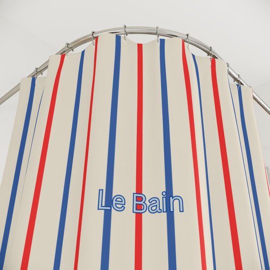 Tricolor Striped 'Le Bain' Shower Curtain — French-Inspired Red & Blue Bathroom Decor