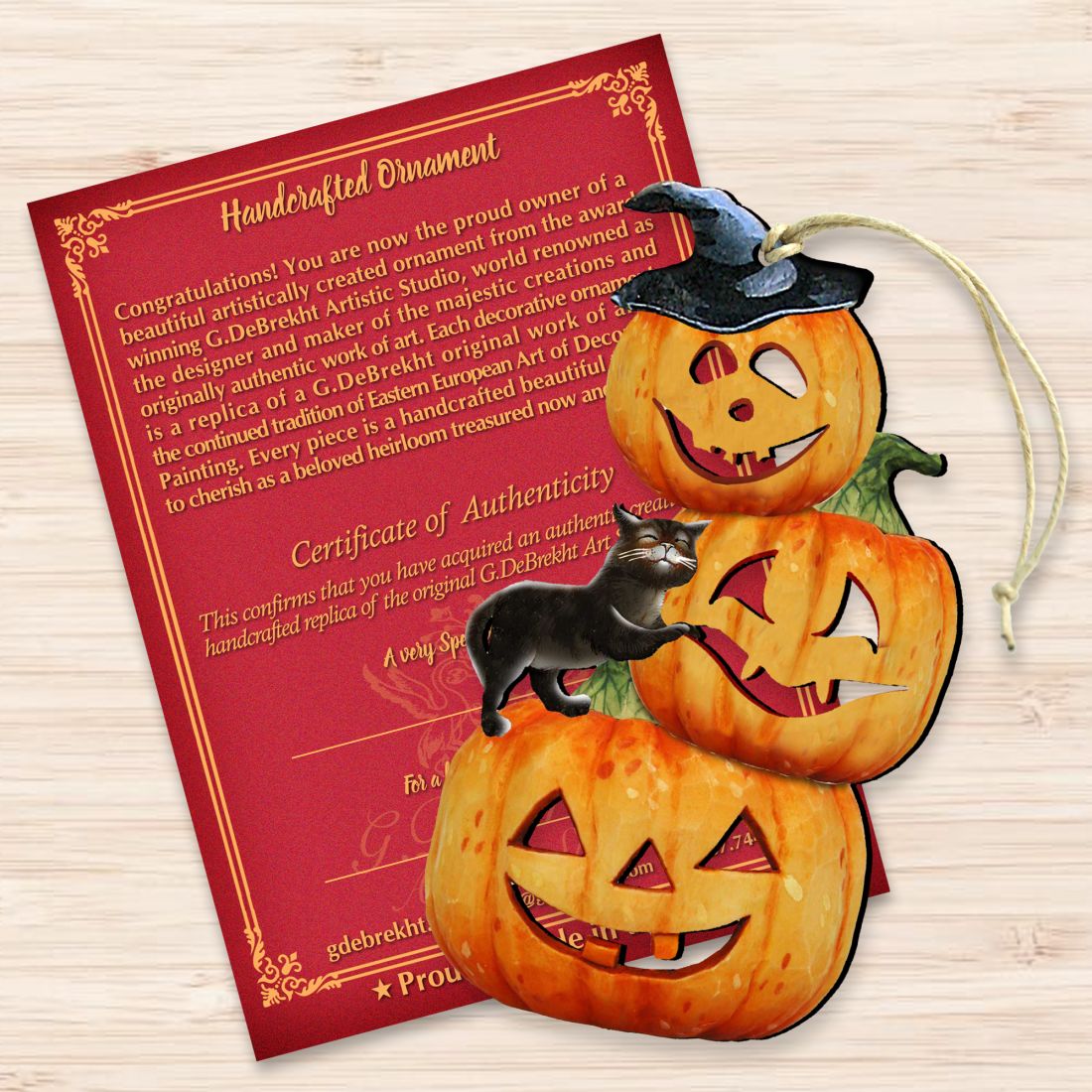Scary Stacking Pumpkins Wooden Ornaments by G. DeBrekht - Thanksgiving Halloween Decor - 8158415