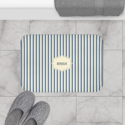 Bonjour FRENCH BLUE Stripe Bath Mat — Vintage French Bathroom Rug