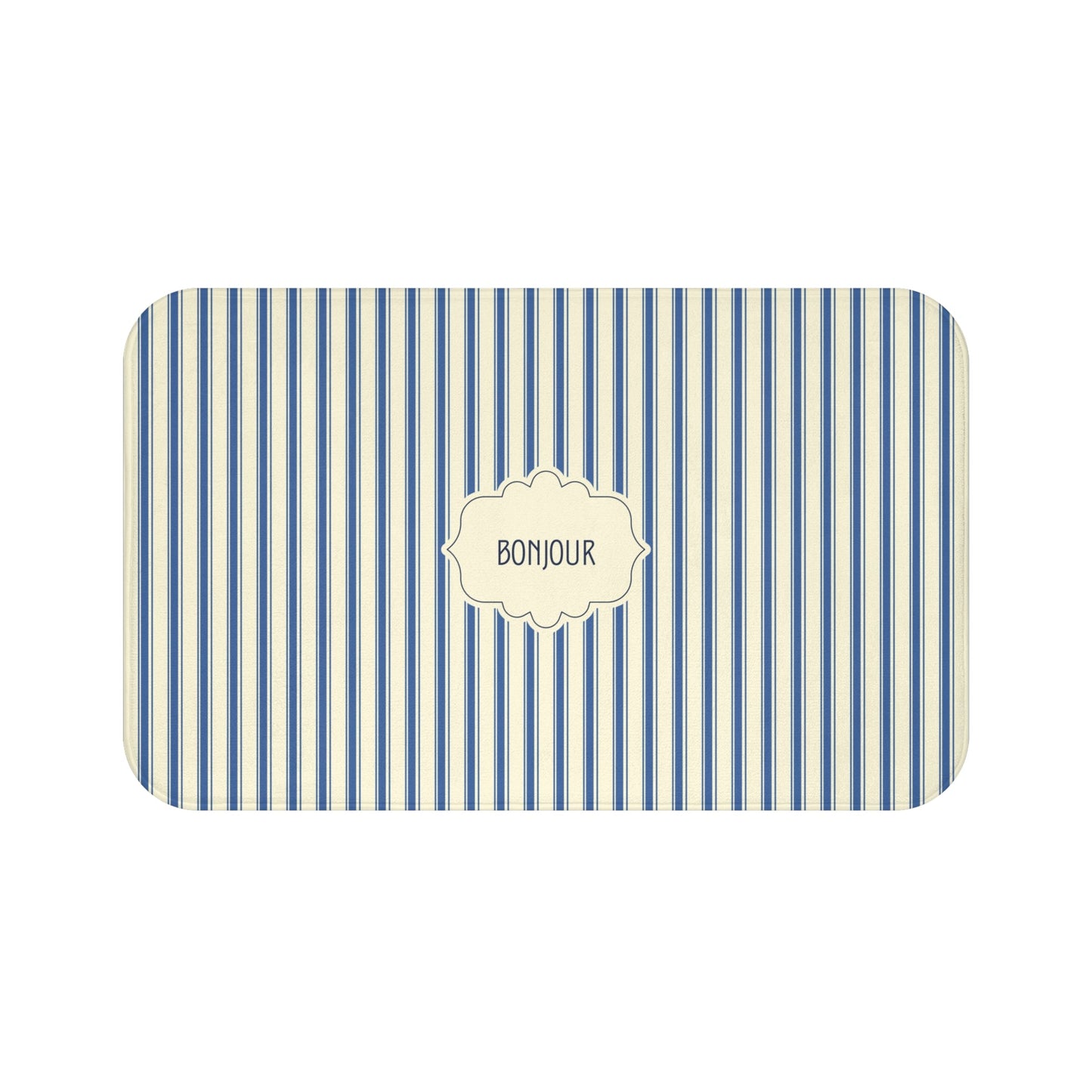 Bonjour FRENCH BLUE Stripe Bath Mat — Vintage French Bathroom Rug