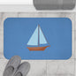 Nautical Vintage Sailboat Bath Mat, FRENCH BLUE — Soft Coastal Bathroom Rug