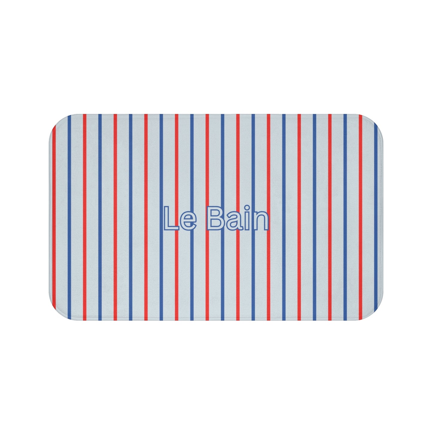 Le Bain Tricolor Striped Bath Mat, BLUE — French-Inspired Red & Blue Bathroom Rug