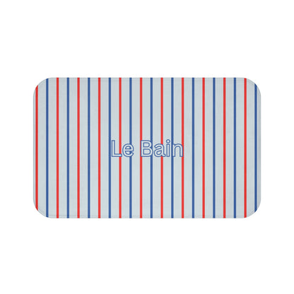 Le Bain Tricolor Striped Bath Mat, BLUE — French-Inspired Red & Blue Bathroom Rug