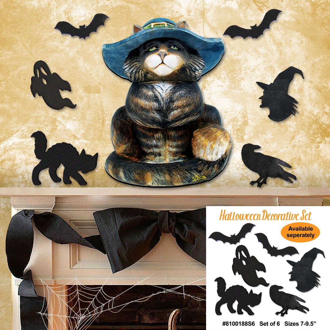 Black Cat Halloween Door Decor by G. DeBrekht - Thanksgiving Halloween Decor - 8158411H